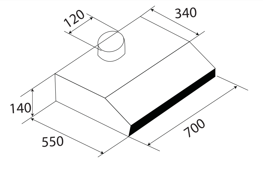 M&aacute;y h&uacute;t m&ugrave;i Kaff KF-70I - K&iacute;ch thước lắp đặt sản phẩm