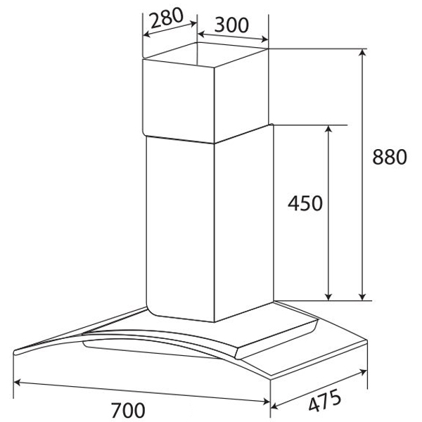 M&aacute;y h&uacute;t m&ugrave;i Kaff KF-GB027 - K&iacute;ch thước lắp đặt sản phẩm