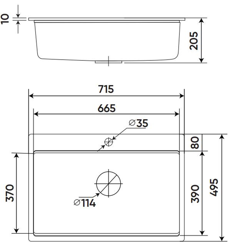 Chậu rửa Kaff KF-MONDY-715-D - K&iacute;ch thước sản phẩm